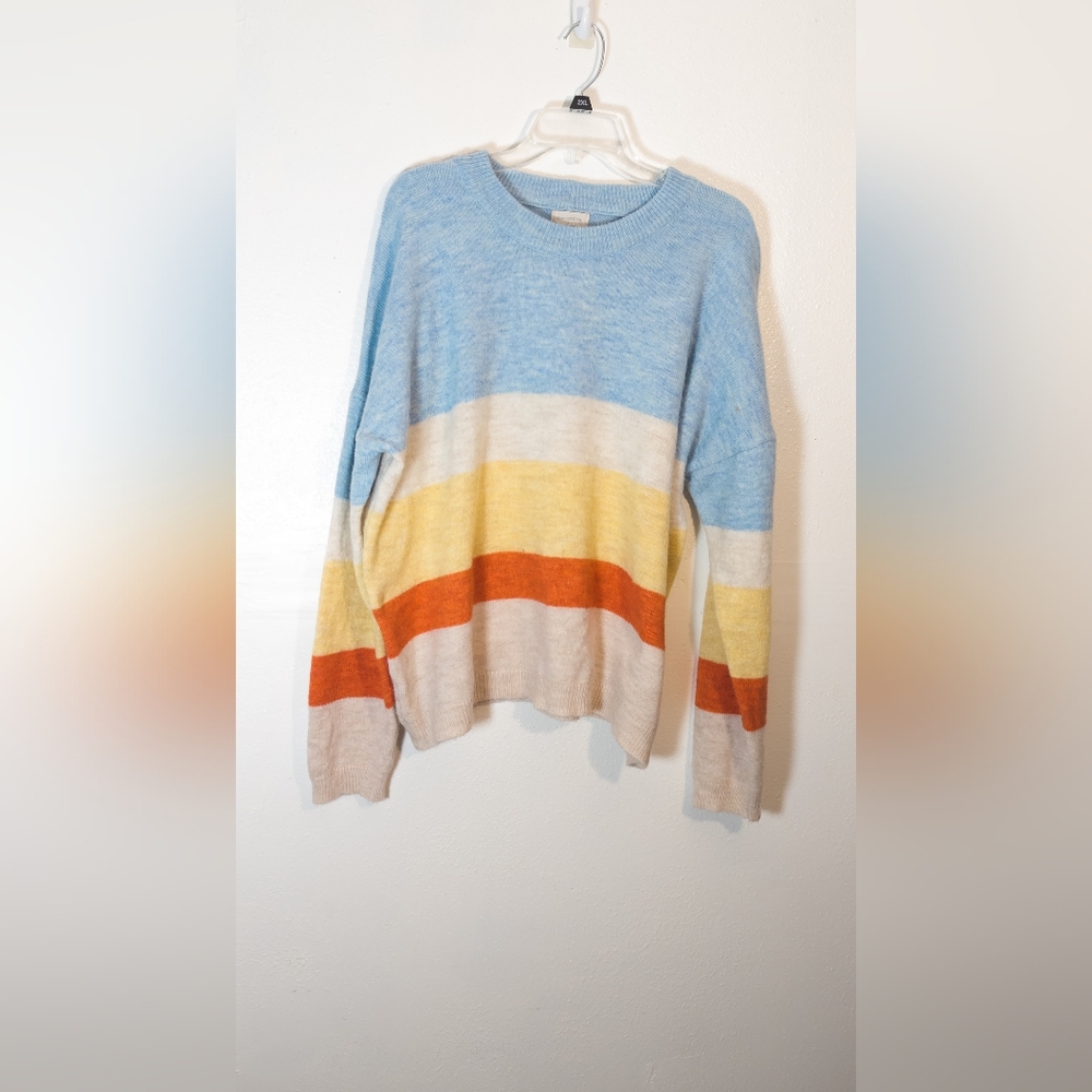 Women's Urban Outfitters Blue And Yellow Stripe Wool Sweater - Picture 1 of 9